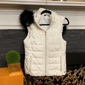Calvin Klein Cream Puffer Vest with Black Fur Detail